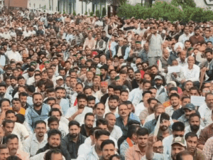 हिमाचल विधानसभा के बाहर बिजली इंजीनियर-कर्मचारियों का प्रदर्शन:OPS नहीं मिलने पर जताया विरोध; आउटसोर्स कर्मियों के समायोजन की मांग पर रैली निकाली
