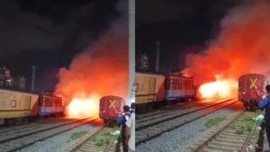रात के अंधेरे में KSR स्टेशन पर खड़ी ट्रेन की बोगी बनी आग का गोला, धू-धूकर जलती रही; VIDEO आया सामने​on September 7, 2026 at 6:11 am
